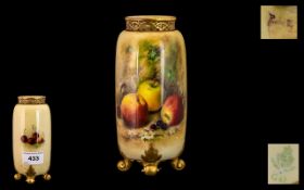 Royal Worcester Handpainted Vase 'Fallen Fruits - Still life Apples and Berries.