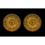 Pair of Svaja Scandinavian Glass Chargers in beautiful gold and amber circular design,