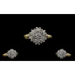 18ct Gold Good Quality Diamond Set Cluster Ring Flowerhead Design. Full hallmark for 750 - 18ct.