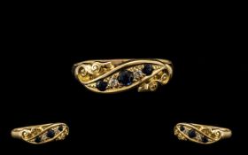 18ct Gold Ladies Attractive 5 Stone Sapphire & Diamond Dress Ring of good design and setting.