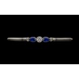 Edwardian Period - Stylish and Lovely Quality 14ct White Gold Sapphire and Diamond Set Brooch of