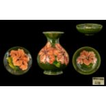 Moorcroft Tubelined Small Collection of Items all 'Coral Hibiscus' Pattern on green ground.
