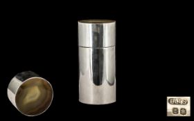 Scottish Silver Cylindrical Shaped Lidded Spice Box of plain form. Height 3.75" - 9.50 cm.