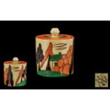 Clarice Cliff Hand Painted 1930's Lidded Preserve Pot ' Fantasque ' Range ' Trees and House '