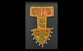 Embroidered Shaped Antique Wall Hanging in the shape of an anchor, highlighted in coloured