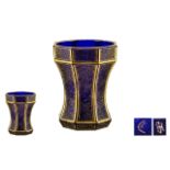 Rare Blue Glass Modernish Krug-Beaker of tapering form by Josephenhutte, with gilded decoration