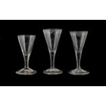 Three Victorian Wine Glasses, hand blown with decorative edging. In good condition.