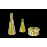 Midwinter Four Piece Cruet Set by Jessie Tait, with yellow and black wavy lines. Please see images.