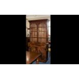 Mahogany Double Library Door Glazed Bookcase Cupboard with arch shaped doors to the top.