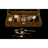 Collection of Ladies & Gentlemen's Watches comprising a wooden storage box with a glass top and