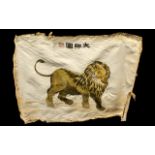 Fine Quality Antique Japanese Meiji Period Silk Embroidered Picture depicting a standing lion.