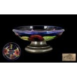 William Moorcroft Signed Fruit Bowl Raised on a Tudric Flemished Pewter Base, c.1915 - 1920's.