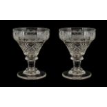 Pair of Antique Victorian Cut Glass Goblets of large size, engraved to the body with grapevines.