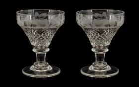 Pair of Antique Victorian Cut Glass Goblets of large size, engraved to the body with grapevines.