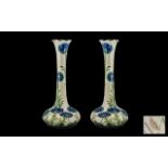 James Macintyre William Moorcroft Signed Pair of Nice Quality Florian-ware Narrow Necked Vases '