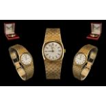 Ladies 9ct Gold Omega Wristwatch With Integral Textured Bracelet Strap, 18mm Silvered Dial,