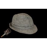Gentleman's Harrods Trilby Wool Hat size 7 1/8 in brown check,