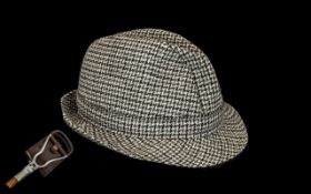 Gentleman's Harrods Trilby Wool Hat size 7 1/8 in brown check,