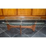 Coffee Table G Plan Style 1960s, glass top raised on teak cross stretcher with four feet.