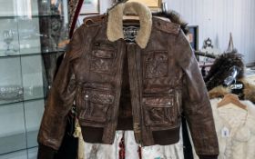 Brown Leather Superdry Flying Jacket wit