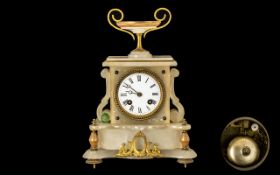 French Alabaster Mantel Clock White Enam