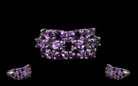 Amethyst Three Row Cluster Ring, 5.5cts