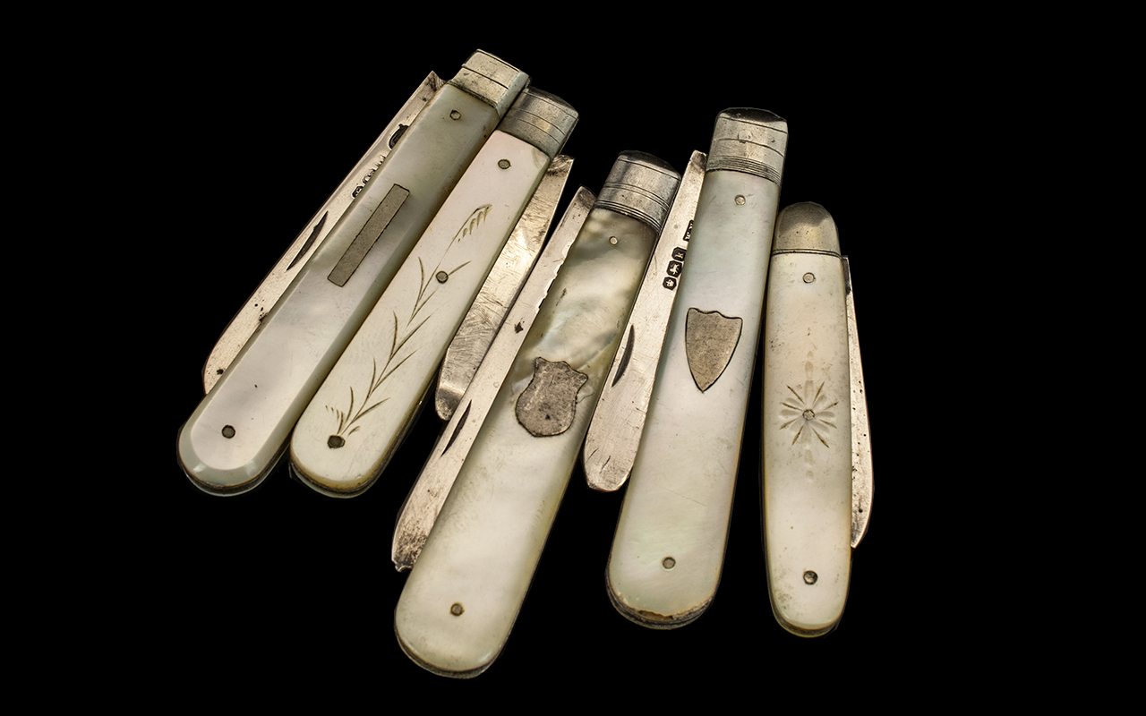 Collection of Silver Fruit Knives. Late