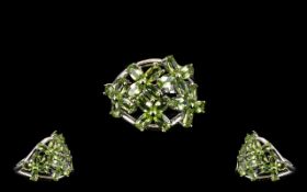 Peridot Flower Cluster Ring, an openwork