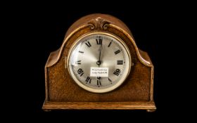 Oak Cased 1930s Shaped Top Mantle Clock