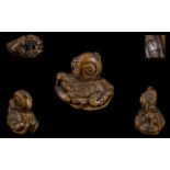 Stained Boxwood Carved Japanese Netsuke