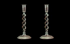 Pair of Barley Twist Brass Candlesticks