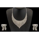 White Crystal Bib Necklace and Drop Earr