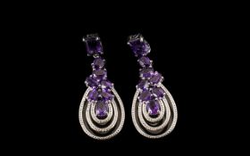 Amethyst Cluster Looped Drop Earrings, 1