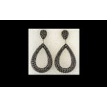 Black Spinel Pear Drop Loop Earrings, pe