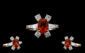 Stunning 18ct Whit Gold Orange Sapphire