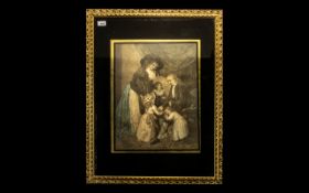 Large Coloured Mezzotint Print, Depictin