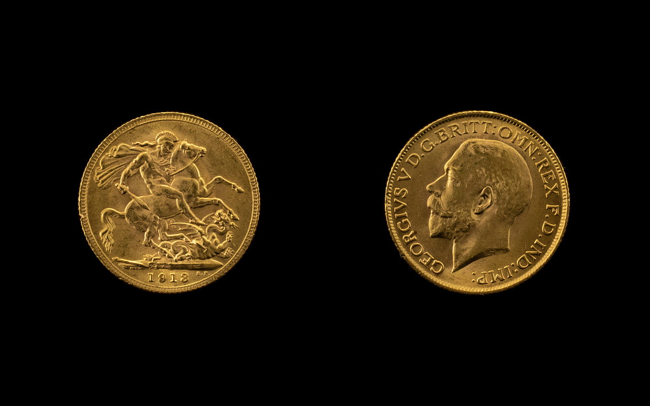 George V 22ct Gold Full Sovereign - Date