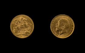 George V 22ct Gold Full Sovereign - Date