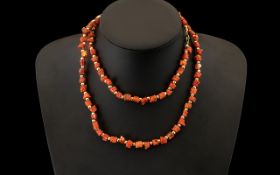 Red Coral Bead Necklace. 30 Inches In le