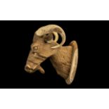 Carved Wooden Ram's Head Made of Solid W