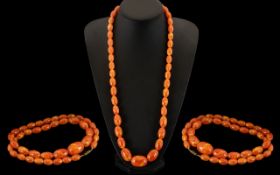 Amber Coloured Long Graduated Necklace