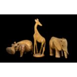 Three Pieces of Wooden Animal Figures fr