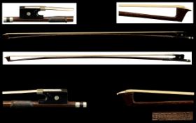 Violin Bow by German Maker Bausch nickel mounted Vuillaume style with ebony frog inlaid with pearl