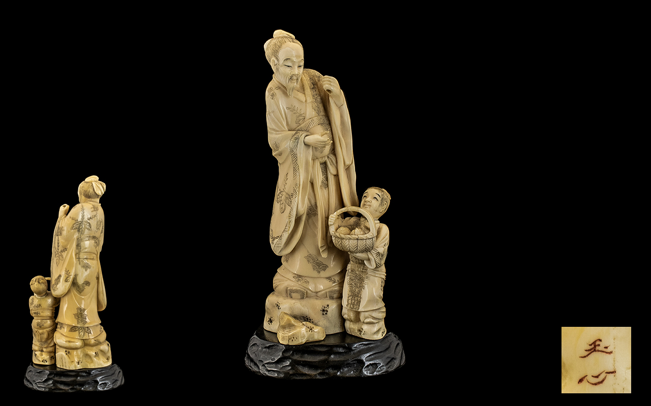 Japanese - Fine Quality Carved Ivory Figure, Meiji Period 1864 - 1912, Wise Man / Attendant,