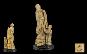 Japanese - Fine Quality Carved Ivory Figure, Meiji Period 1864 - 1912, Wise Man / Attendant,