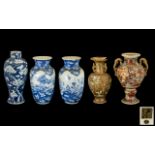Various Oriental Vases, Three Decorated In Under-glazed Blue.