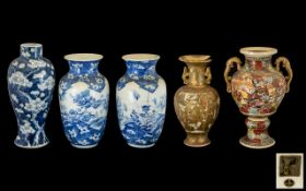 Various Oriental Vases, Three Decorated In Under-glazed Blue.