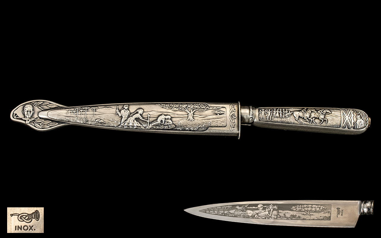 Silvered Metal South American Dagger In Sheath,