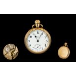 American Watch Company Waltham Gold Plated Keyless Open Faced Pocket Watch. Circa 1920. Features