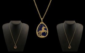 9ct Gold Pendant Suspended on 9ct Gold Chain, The Pendant of a Horse Rearing up on 2 Legs,